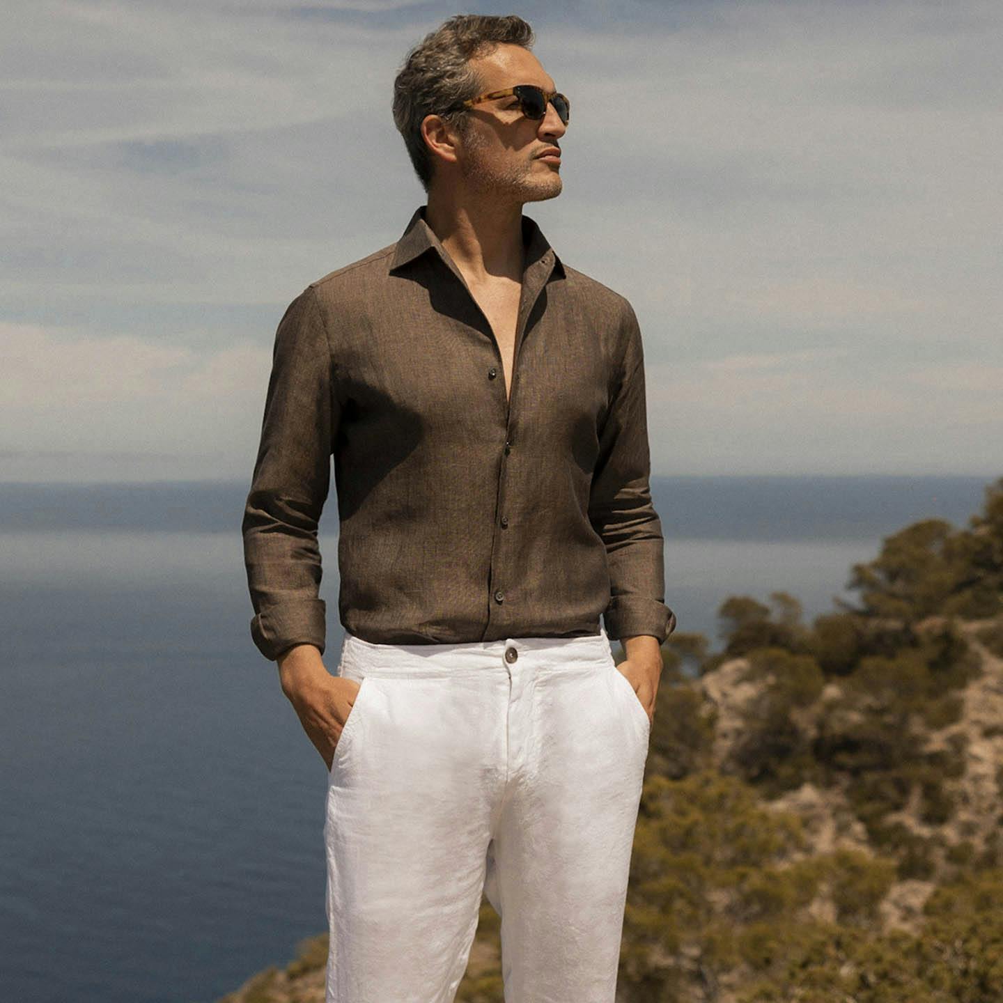 Luca Faloni Model Wearing Classic Linen Shirt