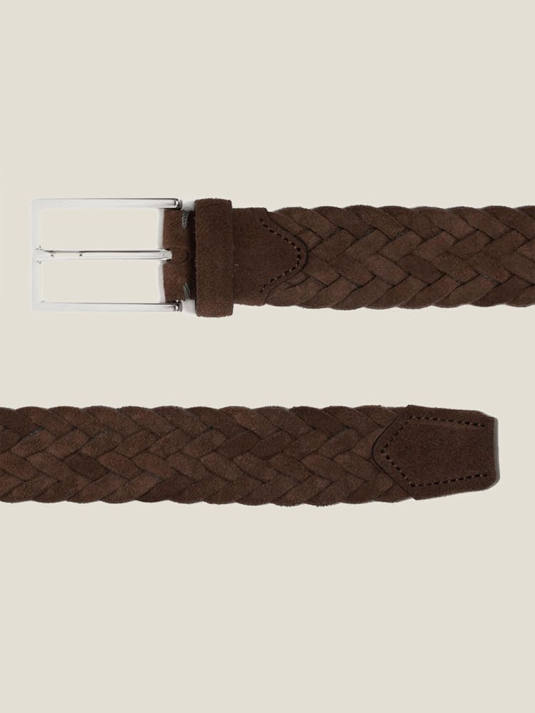 Woven leather belt, Col. DarkBrown