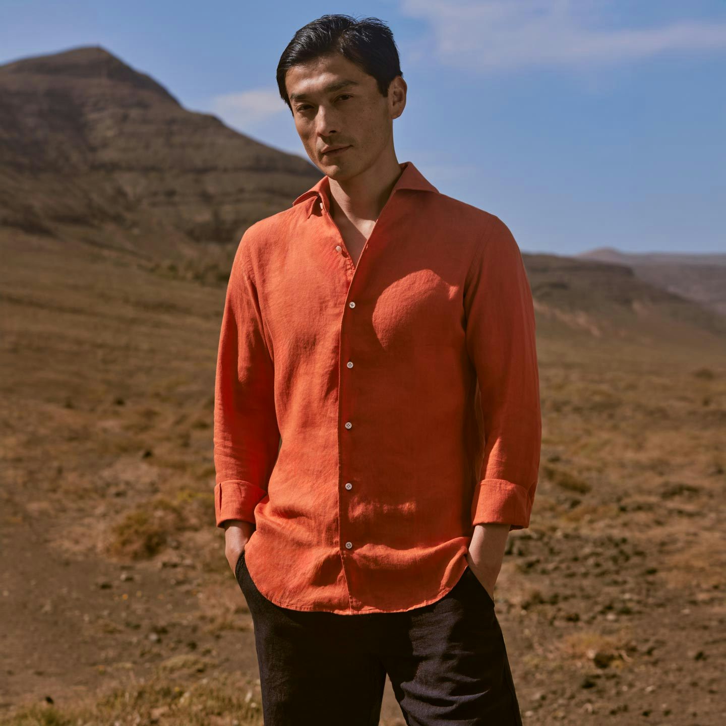 Luca Faloni Model Wearing Linen Shirt