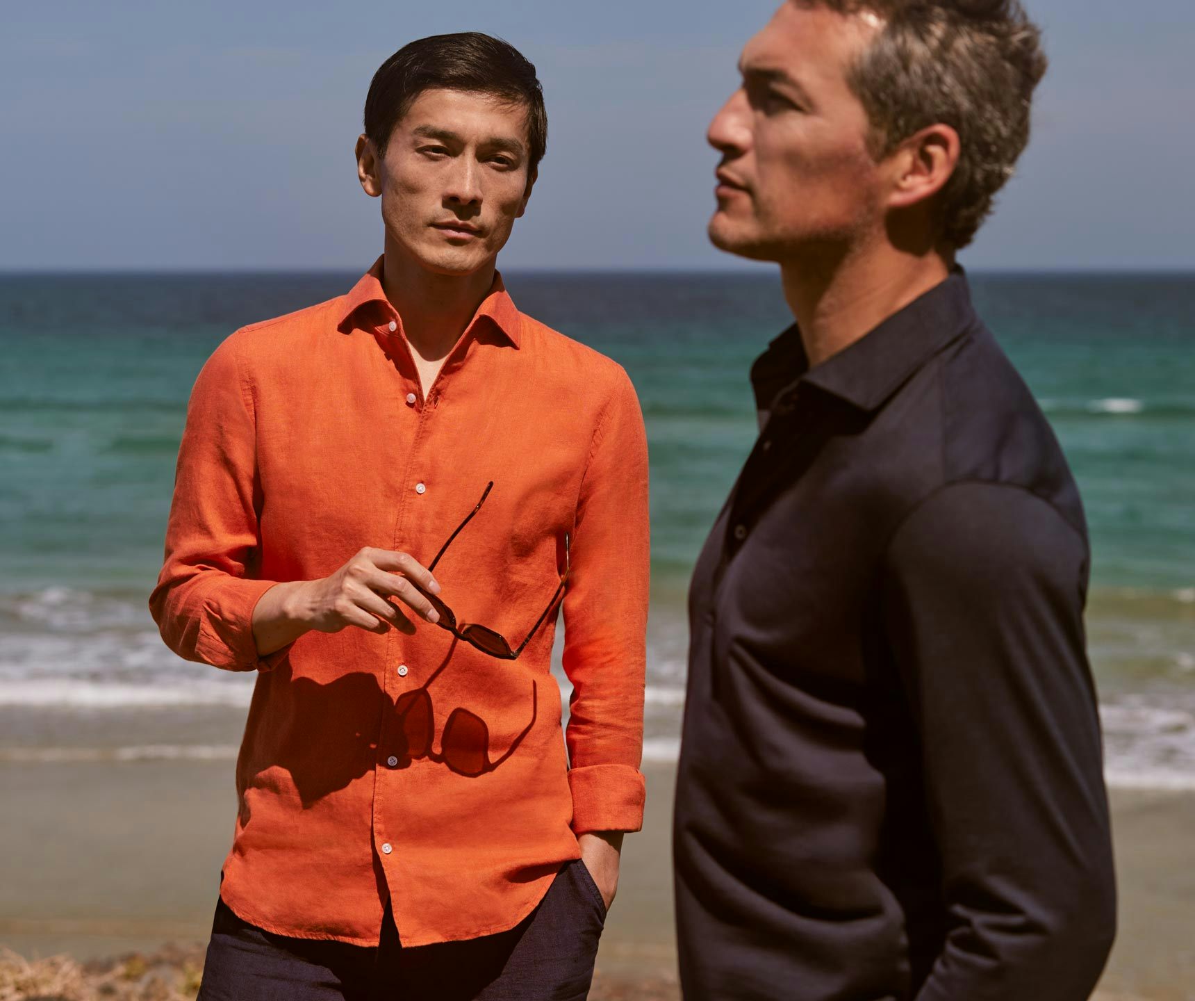 Luca Faloni Models Wearing Classic Linen Shirt and Silk-Cotton Polo Shirt