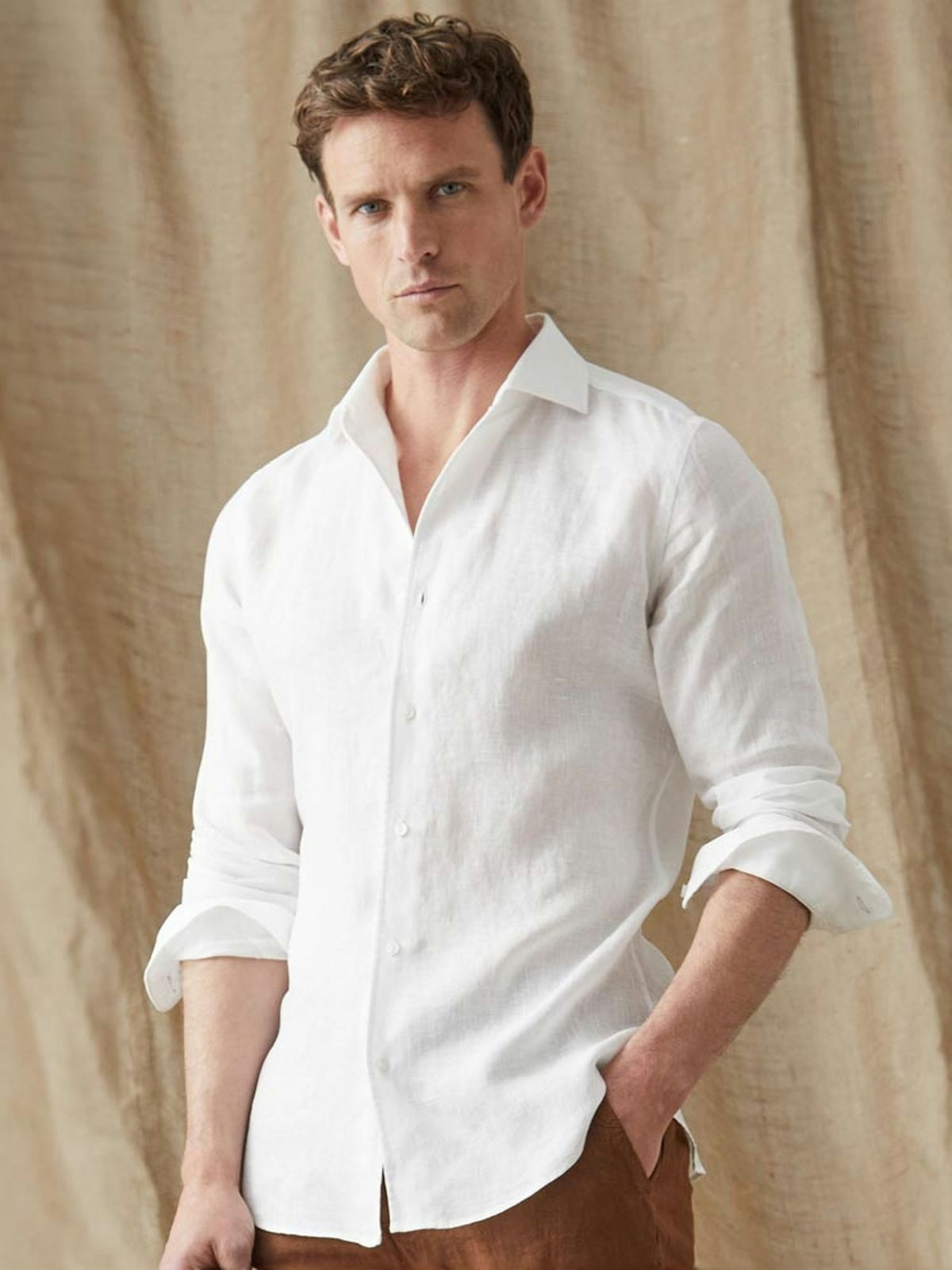 Natural Linen Men Shirt With Coconut Husk Buttons , Linen Color Stripe  Pattern, Luxury Summer Linen Shirt for Men European Linen 