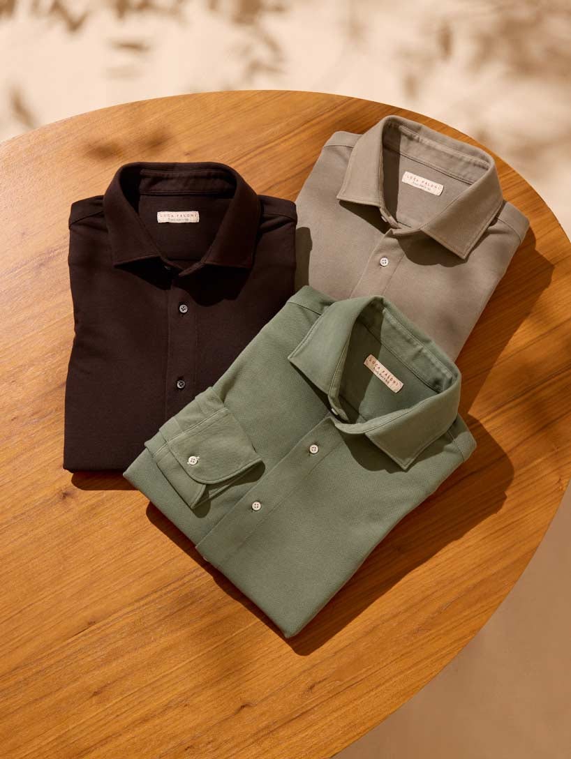 3 Siena Cotton Piqué Shirts in Black, Grey and Green