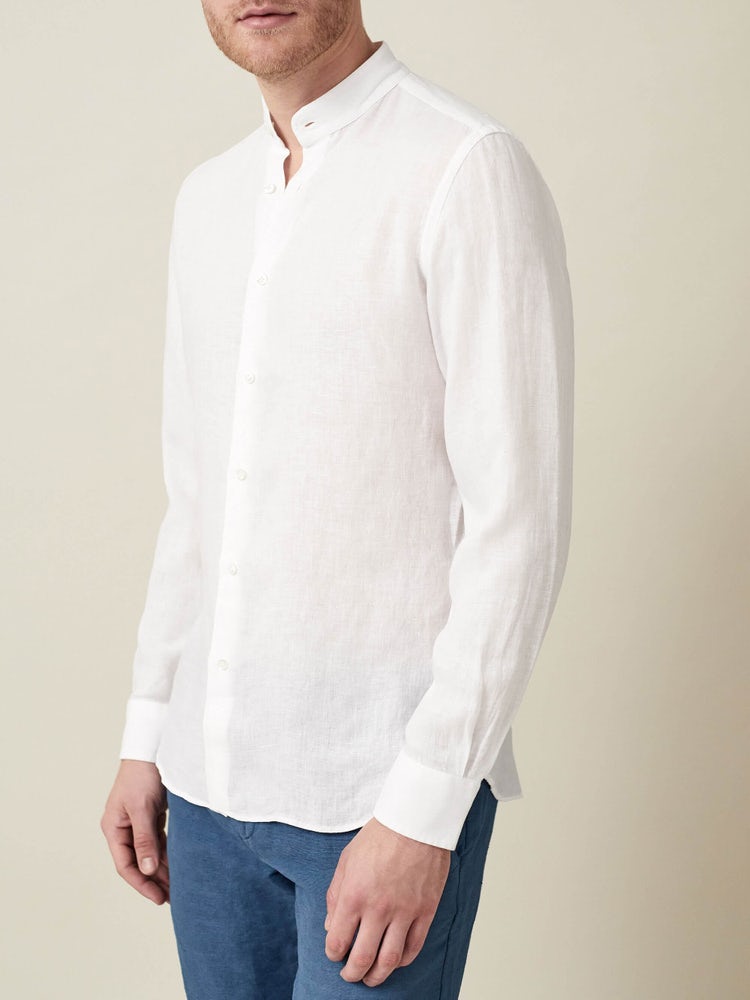  Linen Long Sleeve Classic White Shirts, 100% European