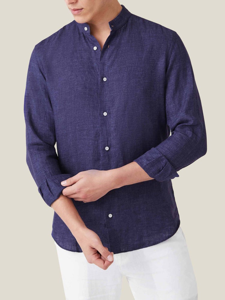 2023 Fashion Mens Banded Collar Dress Shirt Solid Cotton Linen Beach  Clothing With Button Down Mens Linen Shorts And Sleeves Style #230628 From  Mu01, $15.31