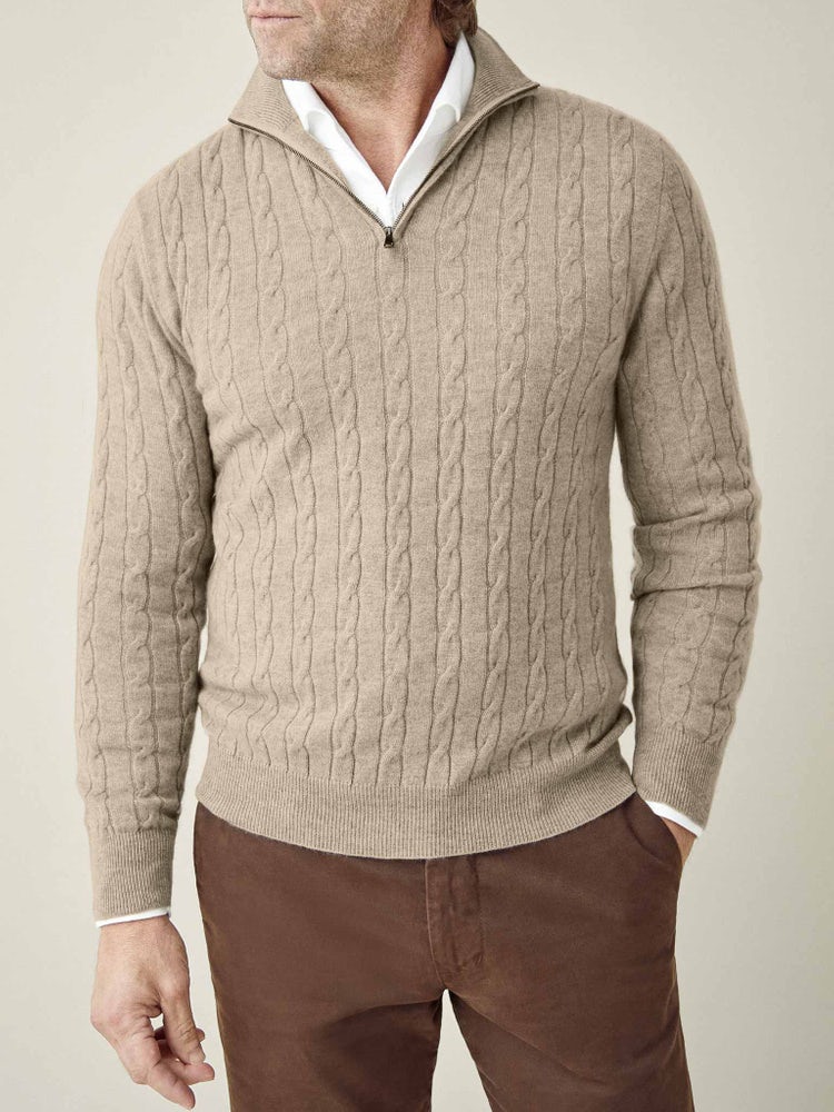 Pullover mit Zopfmuster und Zipper