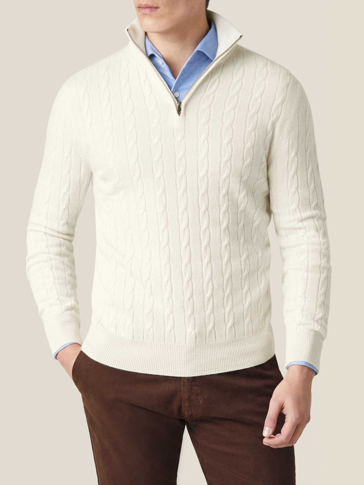 Pullover mit Zopfmuster und Zipper