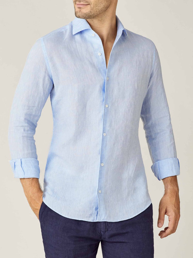 Light Blue Color Blended Linen Shirt For Men's