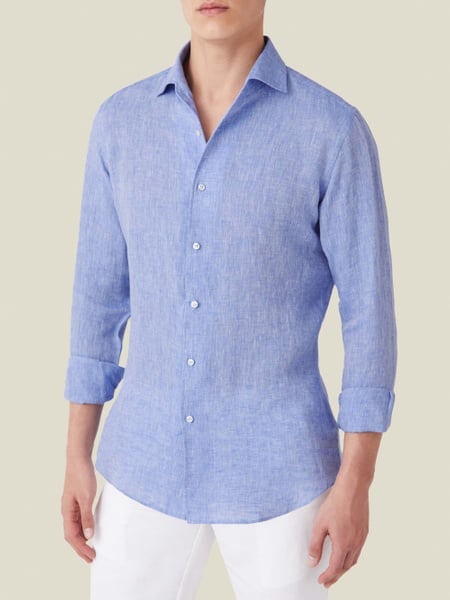 European Linen Long Sleeve Shirt in Stone Blue color – Moon Mountain