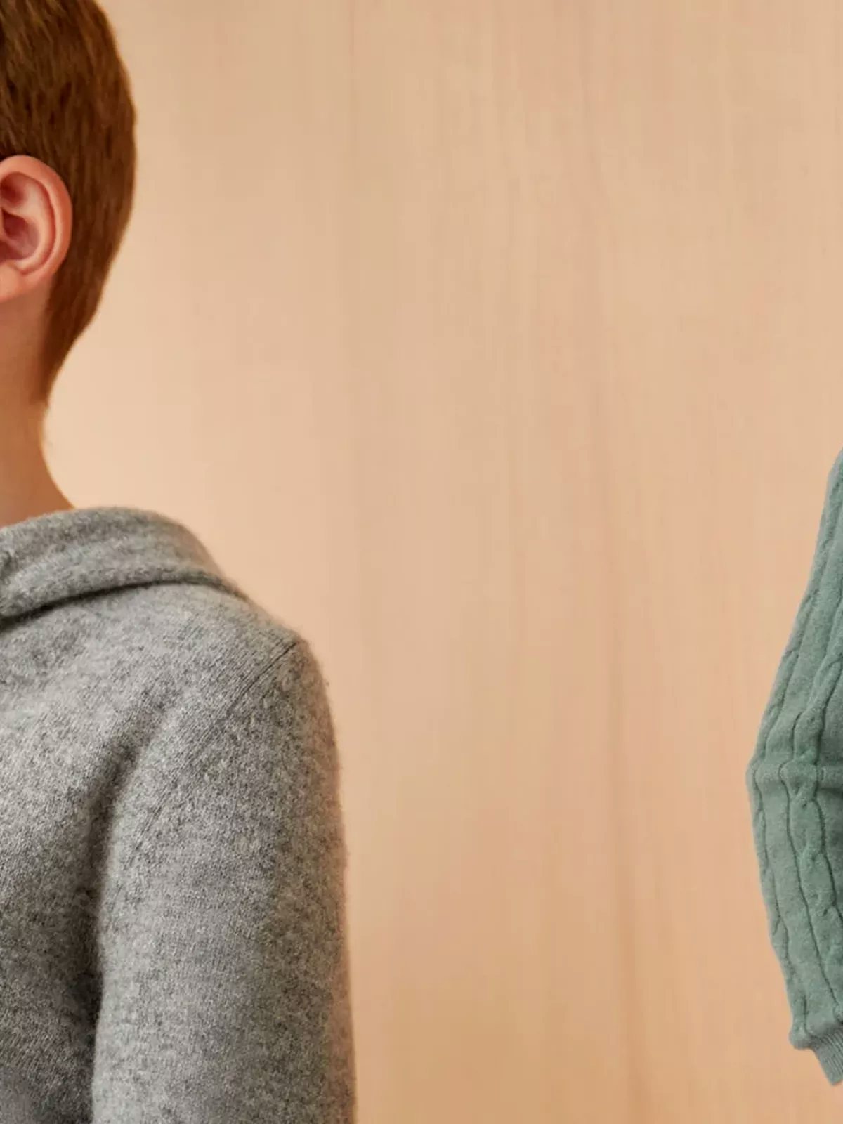 Luca Faloni Junior Models Wearing Cashmere Hoodie and Cable Knit