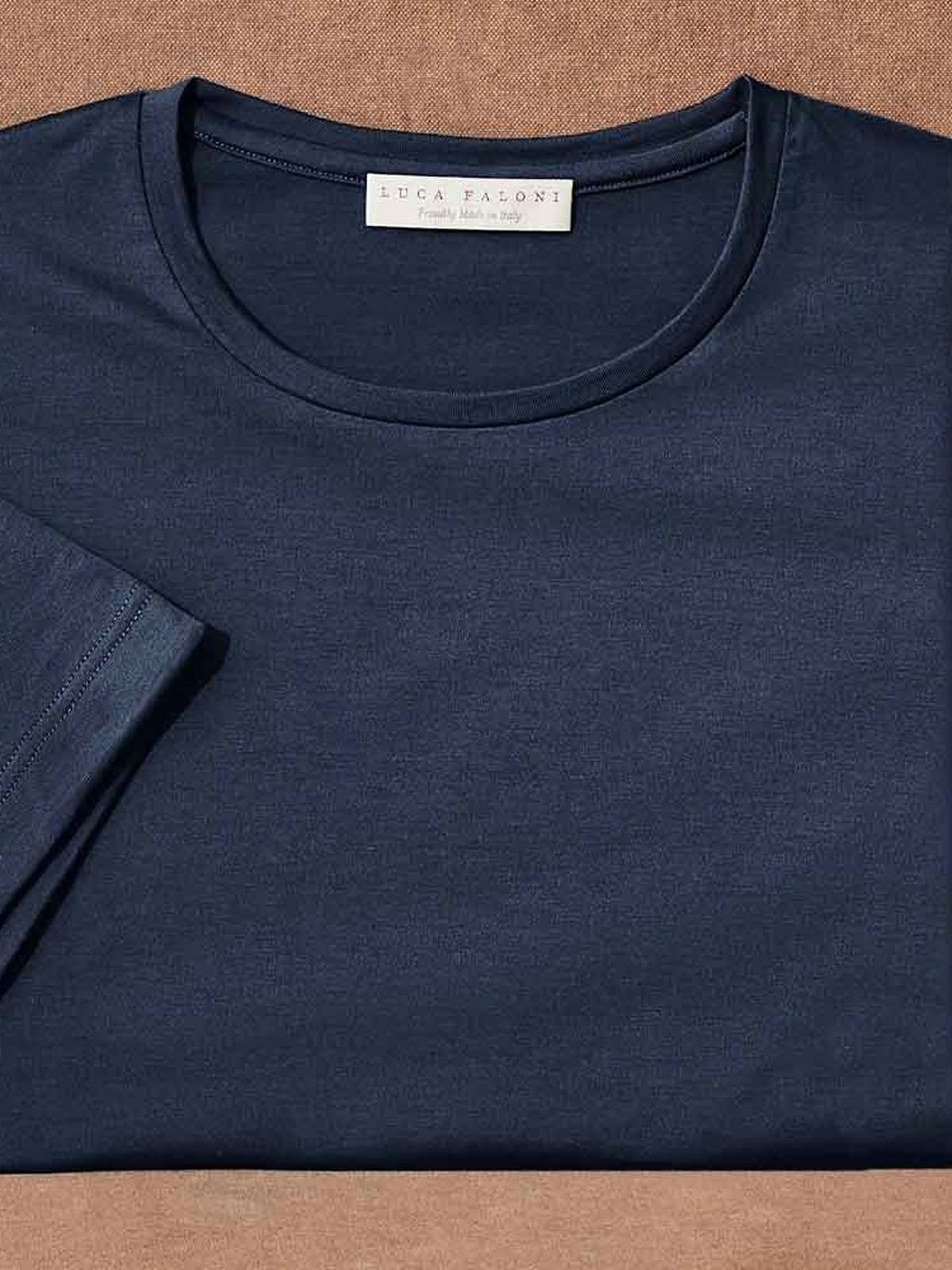 Luca Faloni Midnight Blue Silk Cotton T-Shirt