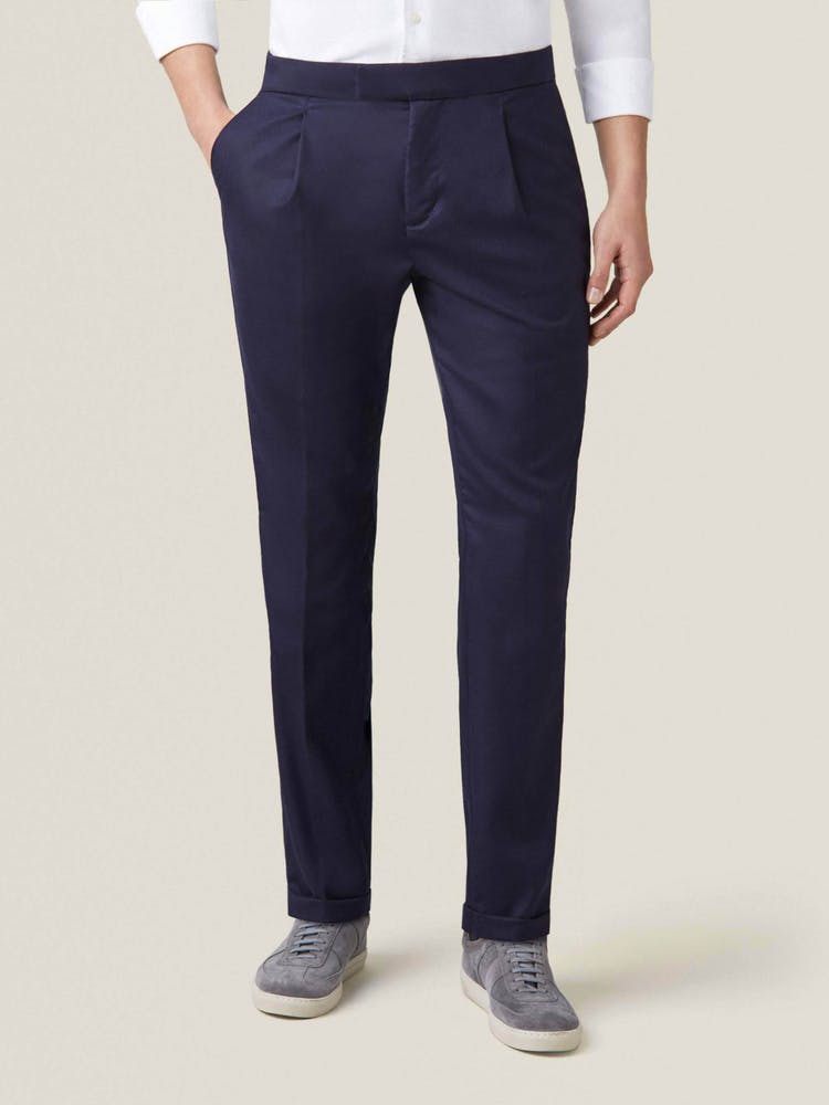 Pleat-Front Tapered Trousers - Navy