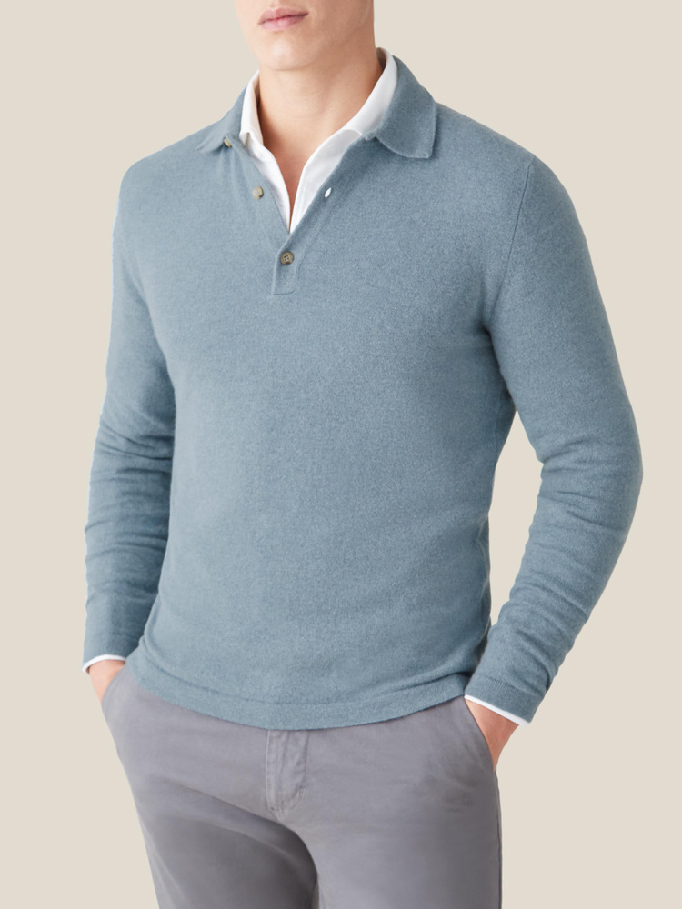 French Blue Cashmere Polo Sweater | Luca Faloni