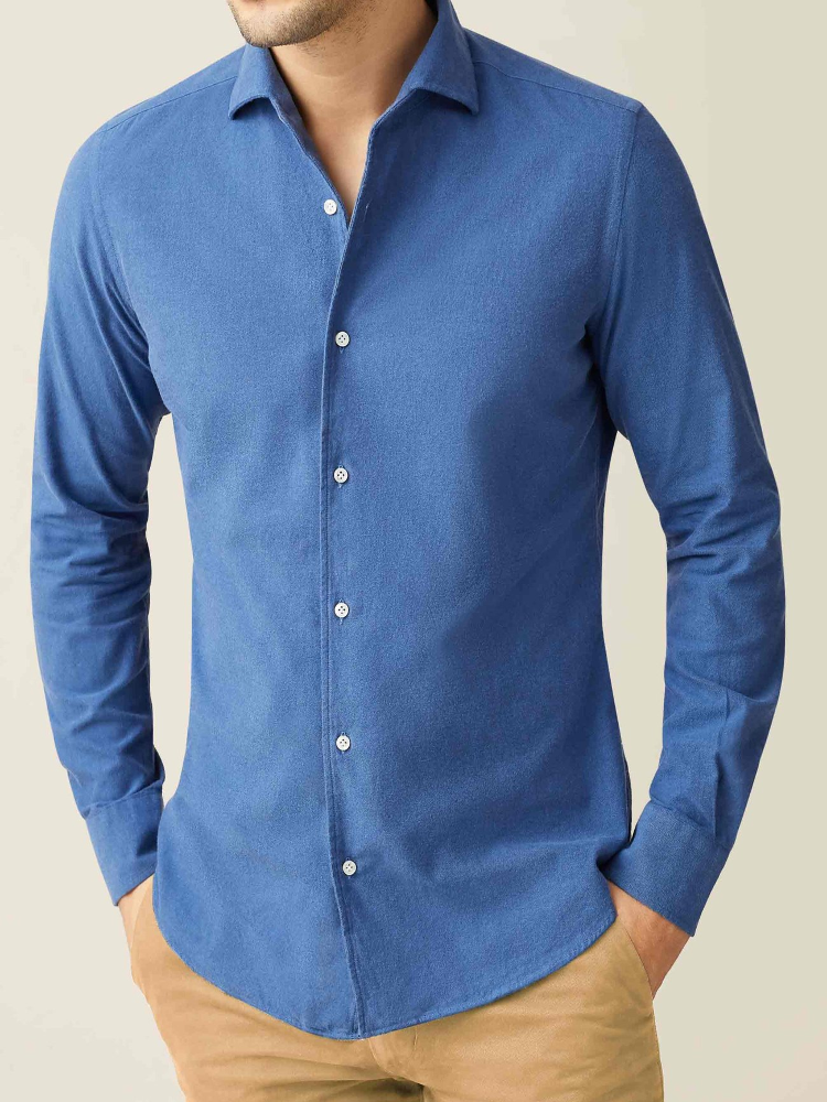 Men's Blue Brushed Cotton Shirt