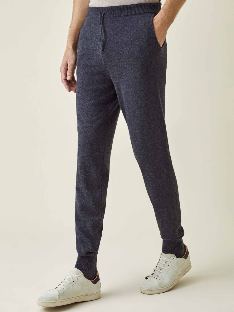Men's gray melange cashmere blend joggers